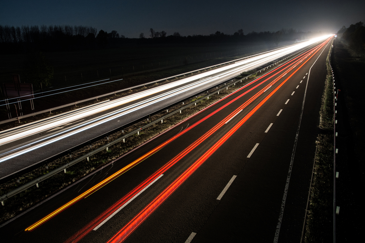 Car lights on the street long exposure